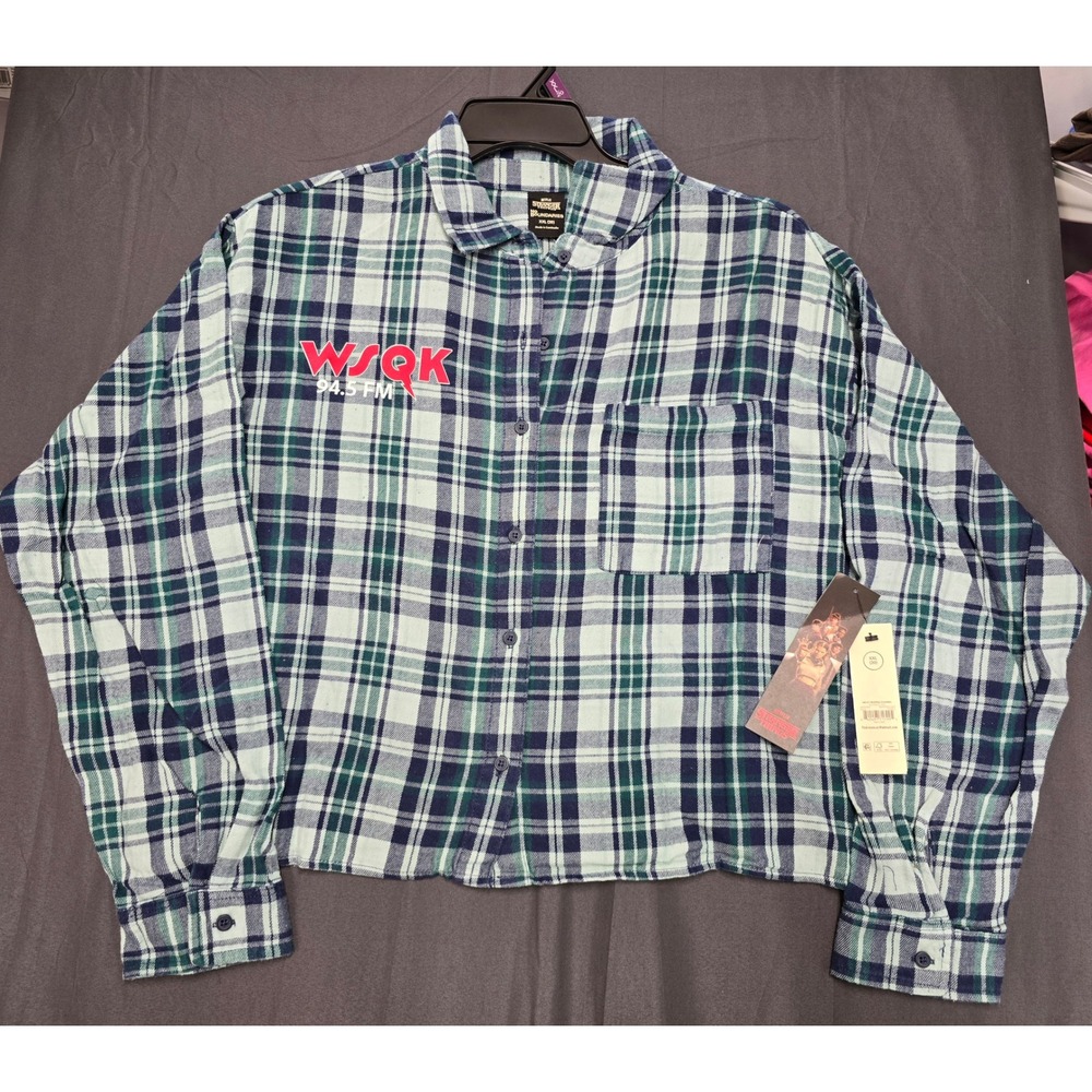 Stranger Things No Boundaries Hawkins Hitmaker Flannel Shirt XXL Plaid Cropped - Picture 1 of 3